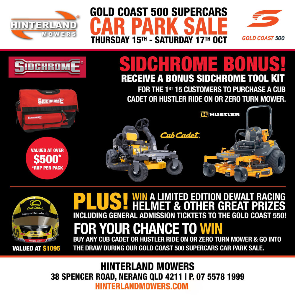 Hinterland Mowers Car Park Sale Hustler Cub Cadet 2026